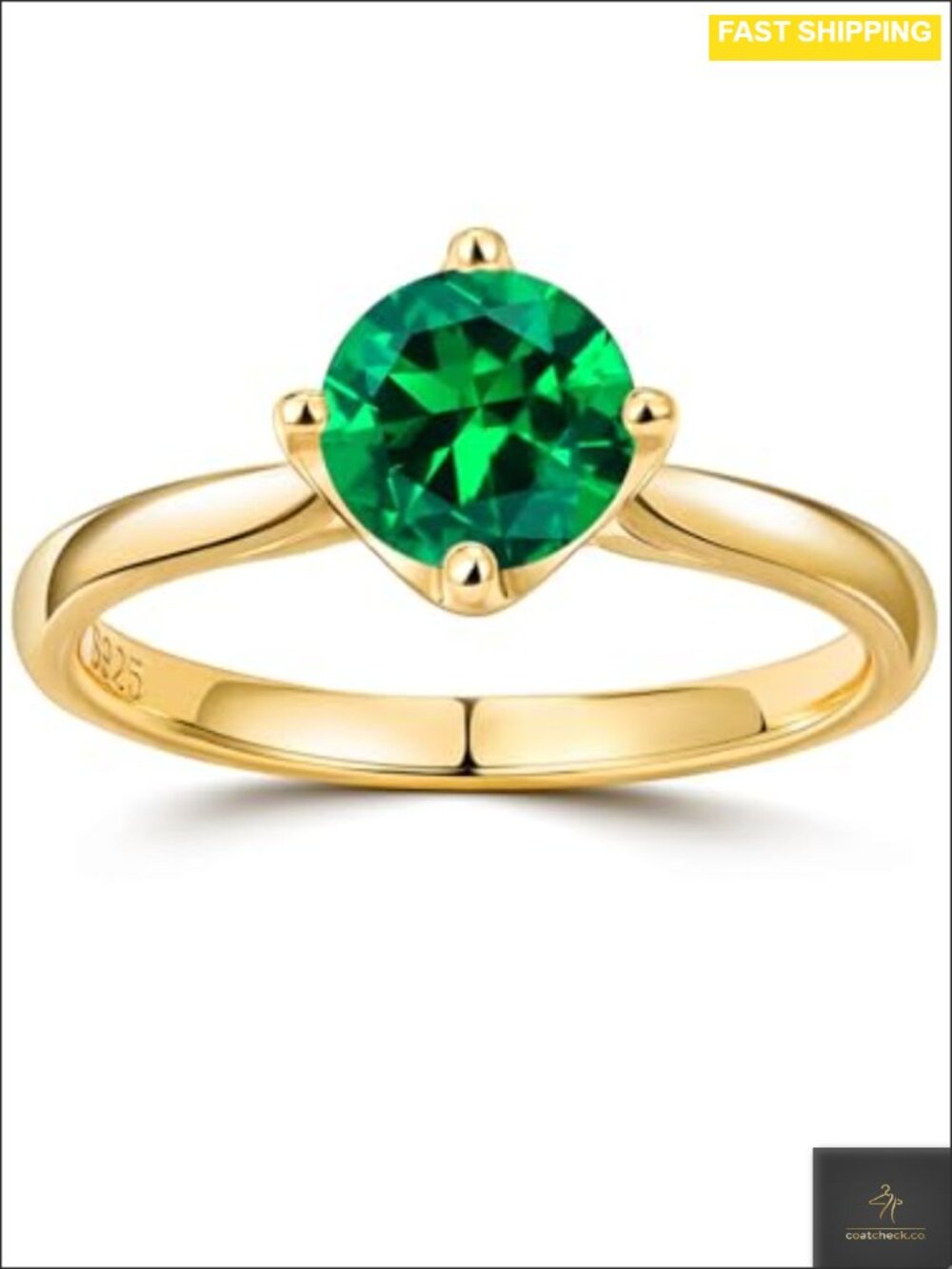 Lab Grown Emerald Engagement Ring 925 Sterling Silver 14K Gold Plated Women